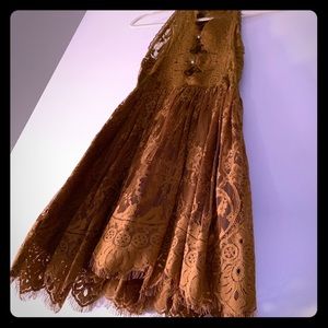 Free People Lace Verushka Mini Dress Golden Honey
